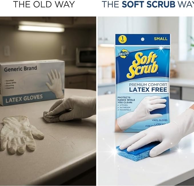 Soft Scrub Vinyl Cleaning Gloves Large – White Reusable Rubber – Cleaning Household Chores – Kitchen Washing Dishes – Rubber Gloves Dishwashing Women – Pack of 2