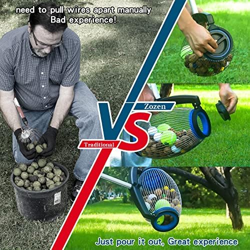 Zozen Nut Gatherer,Walnut Picker Upper,Side Opening Dump,1.5 Gallon | Telescopic Handle, 3/4''-2''Objects Size, Nut Roller Also Apply to Pecan, Hickory Nuts, Chestnuts, Buckeyes, Golf, Butternuts