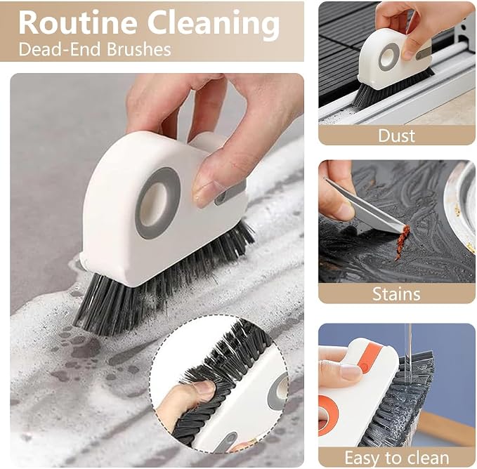 2 in 1 Groove Cleaning Brush, Window Track Cleaning Tools (Orange) | Multifunction Window Track Cleaner with Hard Bristle and Hidden Scraper, Crevice Brush for Sliding Door Track, Window Seal