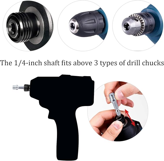 4 Inch Drill Powered Brush Tile Scrubber Scouring Pads Cleaning Kit | Pad Holder and Metal Shaft Included
