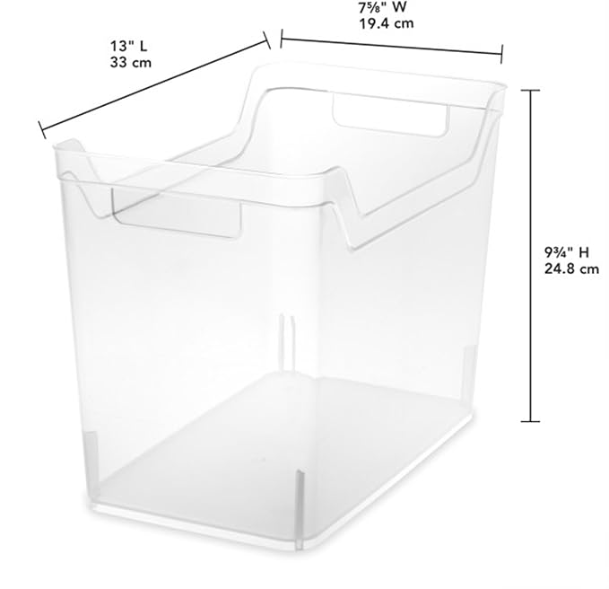 Sterilite Medium Shelf Bin Organizing Plastic Container, Home Kitchen or Office Storage Tote, Open Top Basket with Handles, 6 Pack, Clear