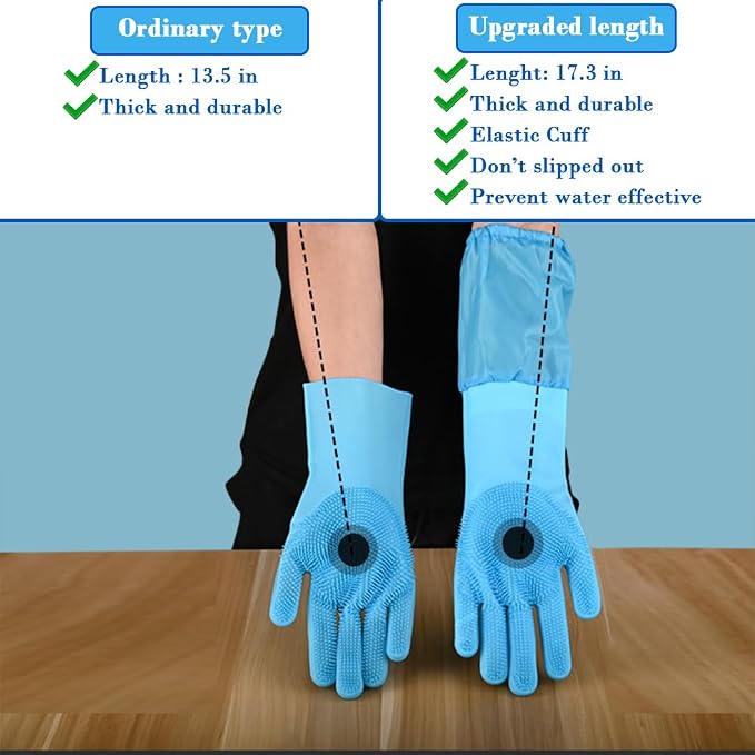 Pet Grooming Gloves Pet Hair Remover Cat, Dog Washing Gloves Silicone Heat Resistant Cleaning Gloves with High-Density Teeth Grooming Gloves for Dogs, Cats, Horses, Rabbits (1 Pair - Blue)