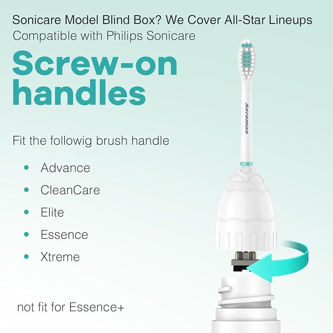 Aoremon Toothbrush Replacement Heads fit for Philips Sonicare E-Series | Toothbrush Heads fit for Essence Xtreme Elite Advance CleanCare Screw-on Electric Toothbrush Handle, 3 Count, White