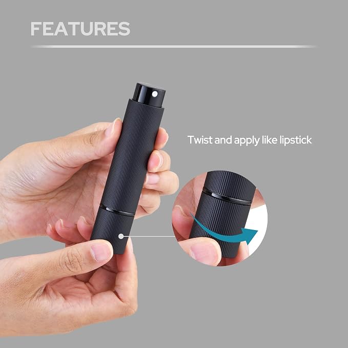 Lulupack Travel Perfume Bottle Refillable - Cologne Spray Atomizer Mini - Small Travel Size Sprayer Empty for Refill Sample Container - Portable Fragrance Decant Dispenser for Men Women 3PCS 8ml Black
