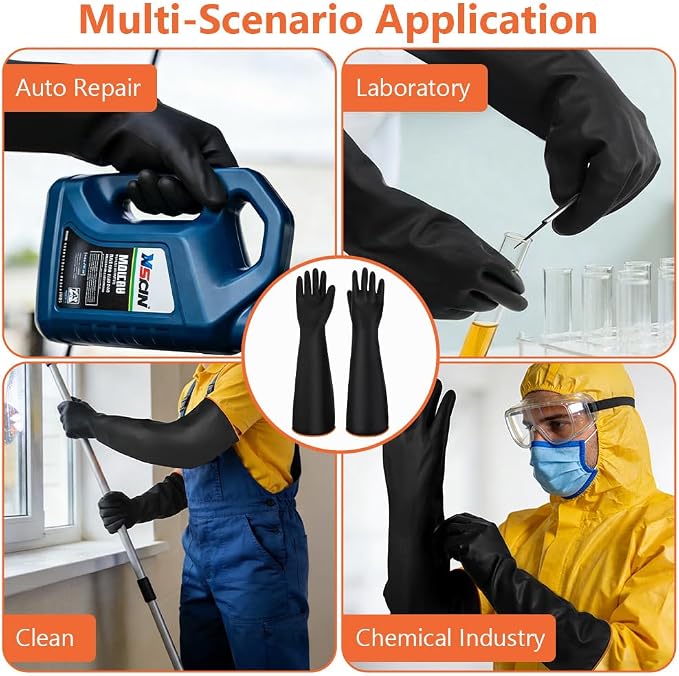 AUAUY 14"/22" Chemical Resistant Gloves, Reusable Heavy-Duty Rubber Gloves | 1 Pair Non-Slip Long Cleaning Gloves, Waterproof and Breathable, Resist Strong Acid, Alkali and Oil for Household Industry