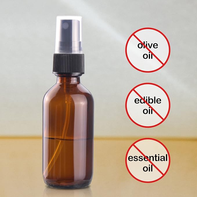 2 oz Mini Glass Spray Bottles, Empty Small Spray Bottles with Funnel Dropper, Fine Mist for Hair, Travel, Plants, Cleaning Solutions and Skin Care (4 Pack Amber)