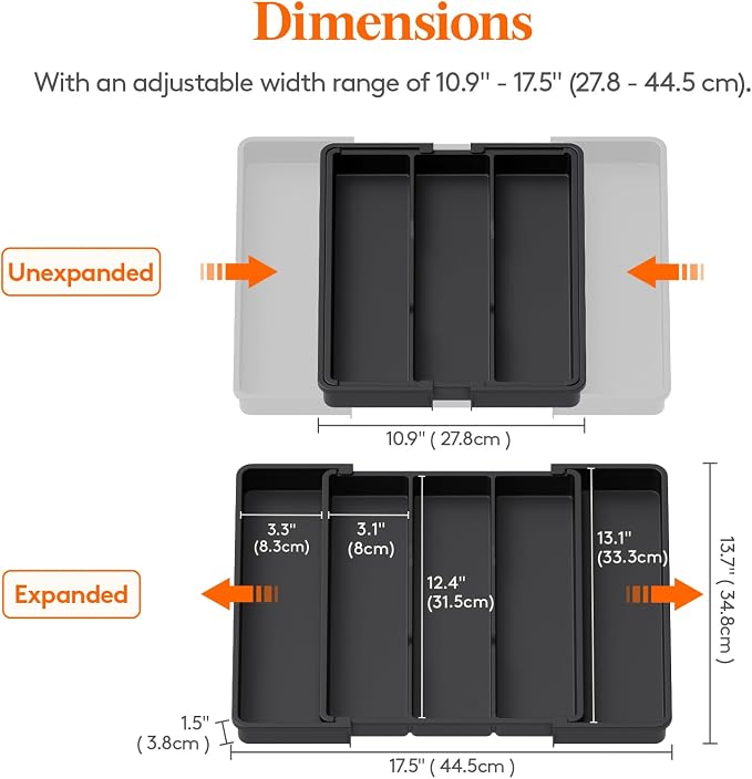 Lifewit Utensil Organizer for Kitchen Drawers, Expandable Utensil Tray | Adjustable Cooking Cutlery Silverware Flatware Holder, Plastic Spatula Tools Storage Divider, 11-18 x 14", Black
