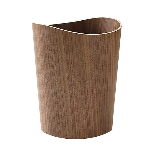 Round Stackable Wastebasket, Natural Wood Garbage Recycling Bin for Bathrooms, Kitchens, Home Offices (Dark Wood)