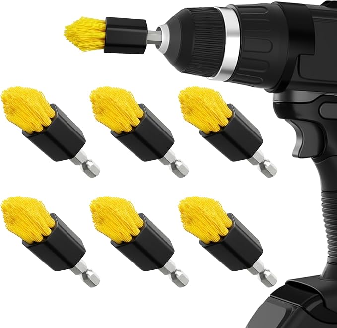 Holikme 6pcs Drill Brush Multi-Purpose & Grout Head,Crevice Cleaning Brush | 3/4”W Drill Brush Attachment Set, Corner Brush, Detailing Brushes for Home/Kitchen/Bathroom/Grout/Tile/Shower/Tub