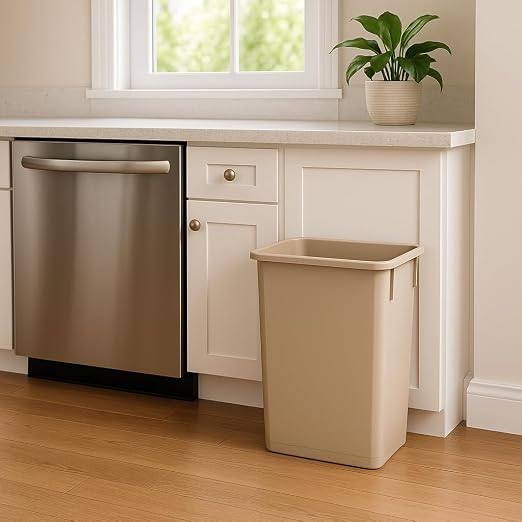 23 Gallon Slim Recycle Bin – Space-Saving Rectangular Recycling Container with Handles, Durable Plastic, Stackable Design for Office, School, Restaurant & Home Use (Beige)