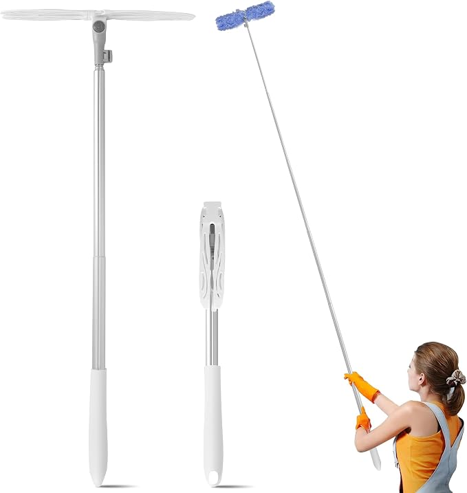 Duster Extended Handle & Long Duster, Compatible with Swiffer, 65.7" | Stainless Steel Extension Pole, Locking Angle Duster for Ceiling Fans, Blinds, Tall Cabinets & Home Cleaning Supplies,1 Pack