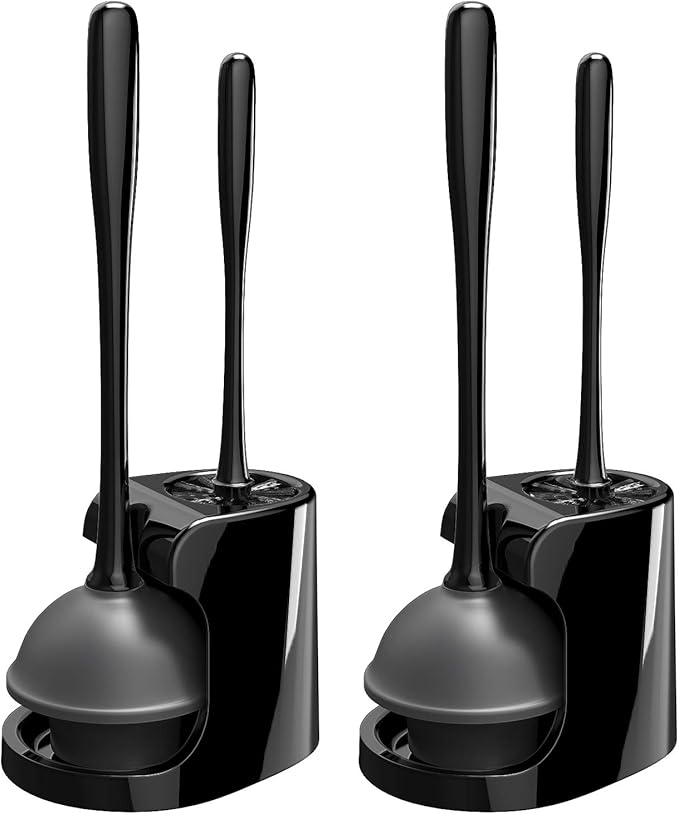 MR.SIGA Toilet Plunger and Brush Combo for Toilet Cleaning, Black, 2 Set | Heavy duty toilet brush and plunger set, toilet bowl brush and plunger with holder