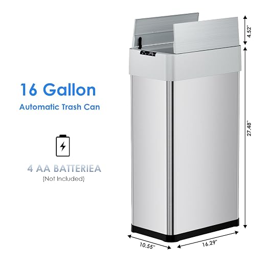 Automatic Trash Can,16 Gallon Touchless Motion Sensor Trash Bin | Smart Garbage Can with Soft-Close Lid, Bag Retainer Ring and Display Light,for Kitchen,Living Room Office (Silver, 60L)