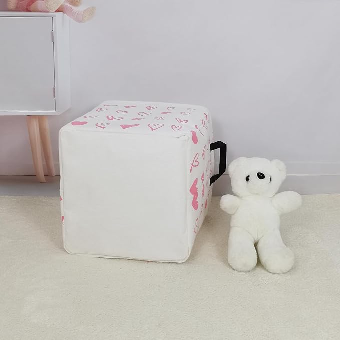 Square Storage Baskets Children Shelves Gift Toy Organizer Room Pink Heart | Laundry Hamper Collapse Canvas with Handles for Organizing Home Kitchen Children Toys Office Closet Shelf