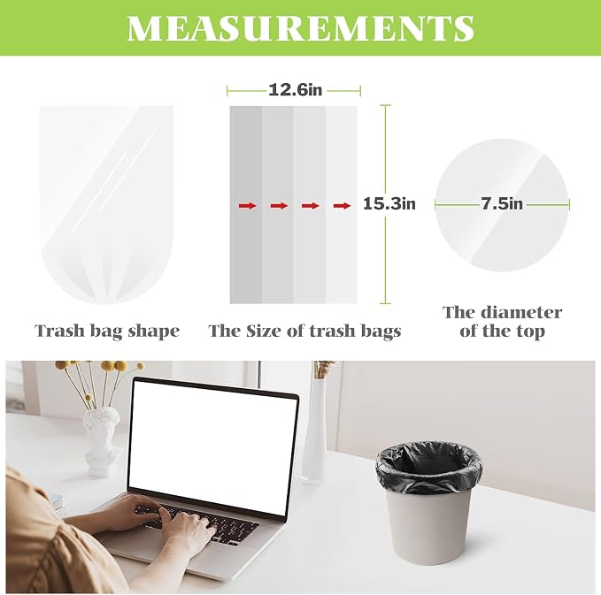 Teivio Mini Black Trash Bags 0.5 Gallon 300 Count 11"x12" Bathroom | Fit 1-2 Liters,0.8 Gal,Leakproof,Tiny Plastic Garbage Bags,Desktop Can Liners for Kitchen Bathroom Office Car dog poop
