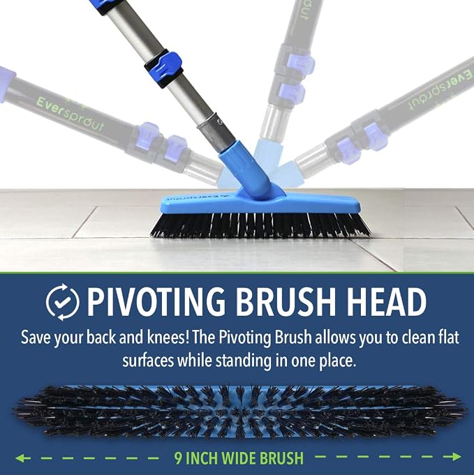 EVERSPROUT 1.5-to-3 Foot Grout Brush Scrubber Pro w/Long Handle Pole | Stiff V-Shape Bristles Built for Corners & Tough Grime | Swivel Design Cleans Shower Tile, Kitchen, Bathroom, Outdoor Concrete