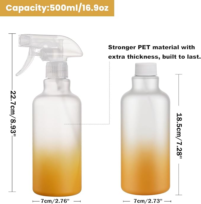 16.9oz Plastic Spray Bottles 2 Pack, 360° Any-Angle Spraying