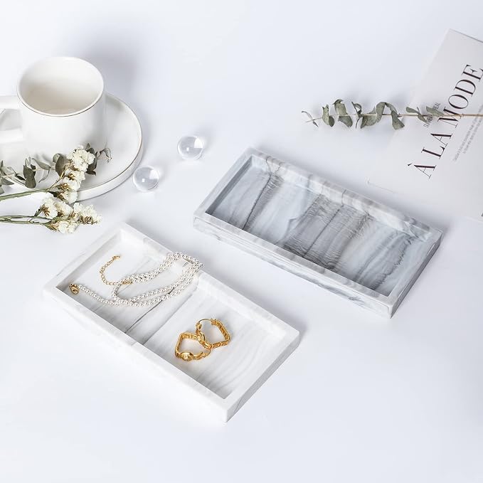 Silicone Bathroom Vanity Tray Dish Soap Holder Sink Organizer, Marble Grey | Small, Thickened Silicone, Easy to Clean, Waterproof, Non-Slip, for Countertop, Kitchen, Bedroom, Dresser