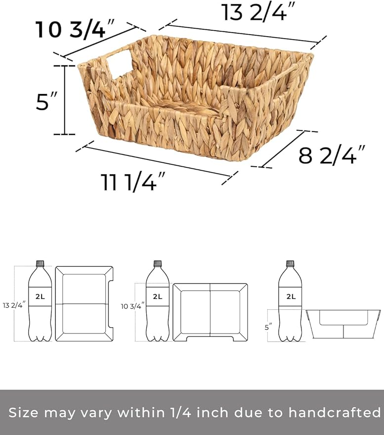 StorageWorks Pantry Baskets for Organizing, Storage Baskets, Water Hyacinth | Pantry Baskets for Patato and Onion Storage, Stackable Wicker Basket Organizer for Shelf, Woven Basket for Storage, 2-Pack