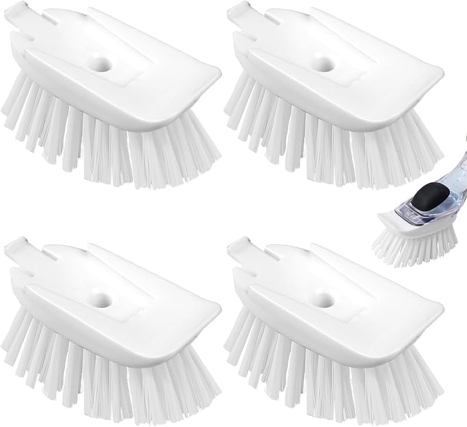 New Brush Refills for OXO New Soap Dispensing Dish Brush, 4 Pack | Nylon Bristles Brush Head Replacements for Kitchen Soap Dispensing Scrubber Non-Scratch Brush Refills for Pots Pans and Sink