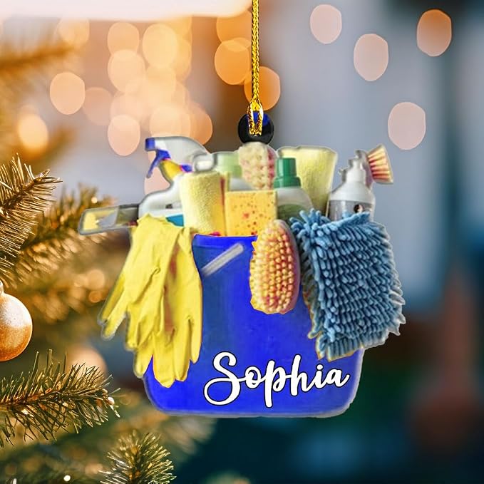 Personalized Cleaning Tools Ornament, Custom Housekeeping Christmas Tree Decoration, Holiday Keepsake Gift for Cleaners, Janitors, Pressure Washers, Housekeepers, Maids and Cleaning Lovers (CT5)