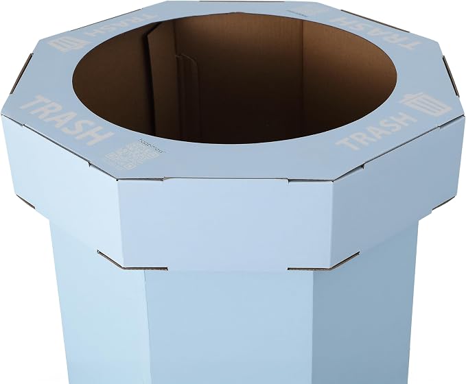happimess Fleur 25 Gal Trash Can Bin, Tide Pool Blue, Set of 2 | Event Recycling, Traditional Classic Disposable Corrugated Cardboard, 32" Height, 16" Width, 16" Depth