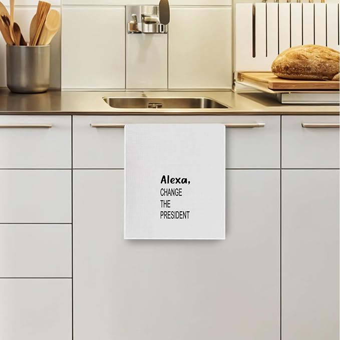 Funny Gifts Kitchen Decor - Funny Political Gifts Waffle Dish Towels for Kitchen Decor, Change The President Hand Towel, Housewarming Gift Tea Towel, 16x24 Inches