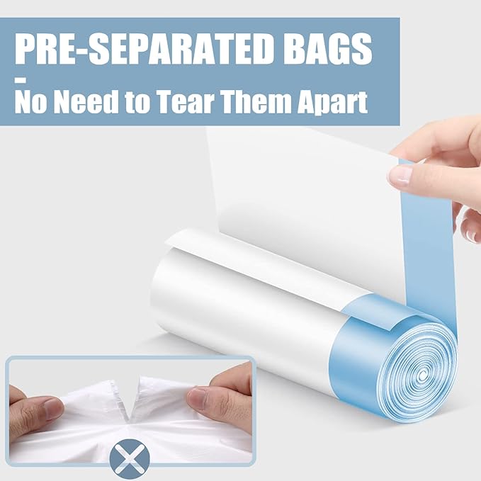 Drawstring 8 Gallon Trash Bags - Tear-Free Medium Trash Bags, Unscented 8 Gal Garbage Bags, 45 Count