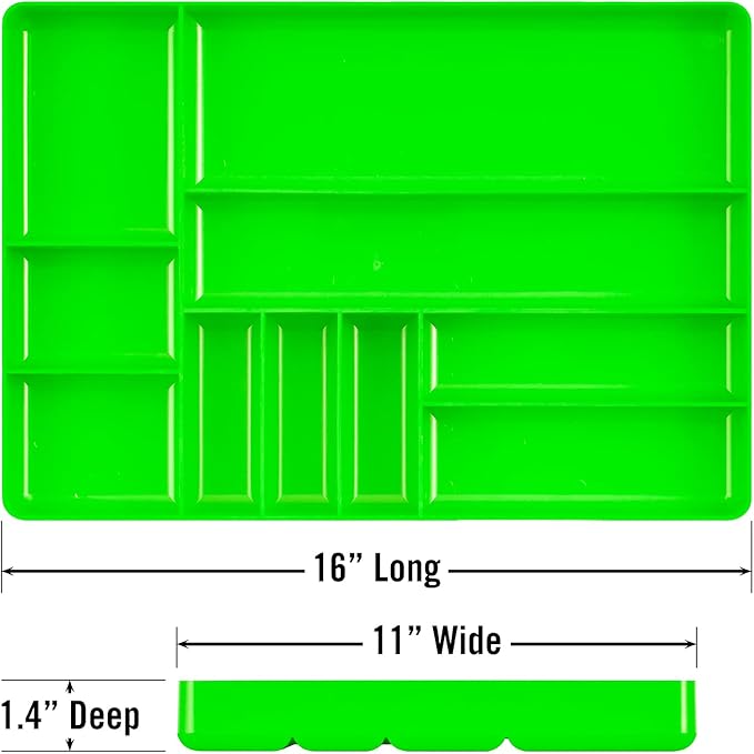 ERNST Tool Organizer Tray, Green, 10-Compartments, Storage, Garage, Workshop, Organization, Tools, Equipment, Heavy-Duty, Durable, Industrial, Workbench, Efficient Storage - Made in the USA