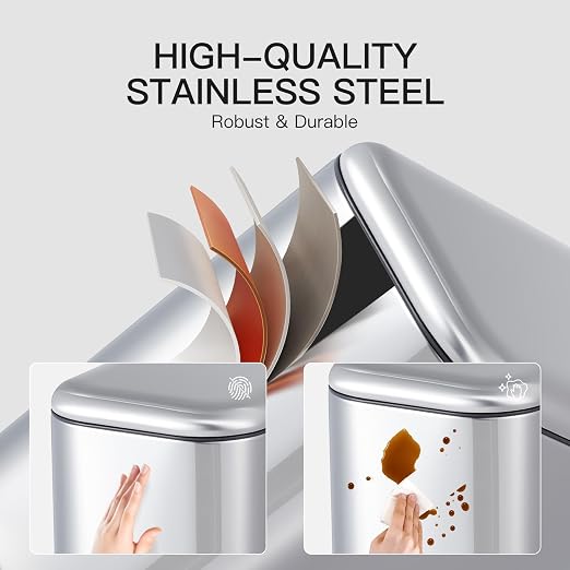 3.2 Gallon/12L Stainless Steel Step Trash Can, Soft Close Pedal Garbage Bin with Detachable Inner Bucket,Fingerprint Resistant,Dual-Use Waste & Recycling Container for Home Kitchen, Bathroom and Offic
