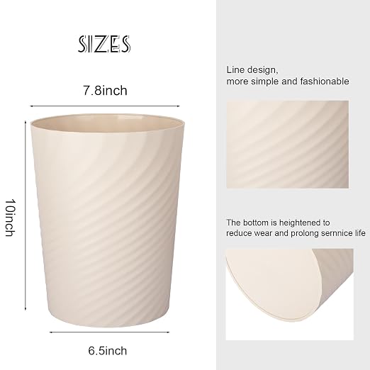 Plastic Small Bathroom Trash Can Wastebasket Garbage Can, Beige, 2 Pack | Sturdy-Easy to Clean, Bathroom, Laundry Room, Kitchen, Office, Kids Room, Dorm, Bedroom, 1.8 Gallon