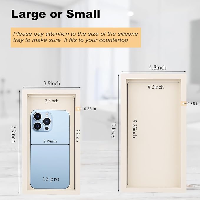 Silicone Bathroom Vanity Tray Dish Soap Holder Sink Organizer, Beige | Large, Thickened Silicone, Easy to Clean, Waterproof, Non-Slip, for Countertop, Kitchen, Bedroom, Dresser