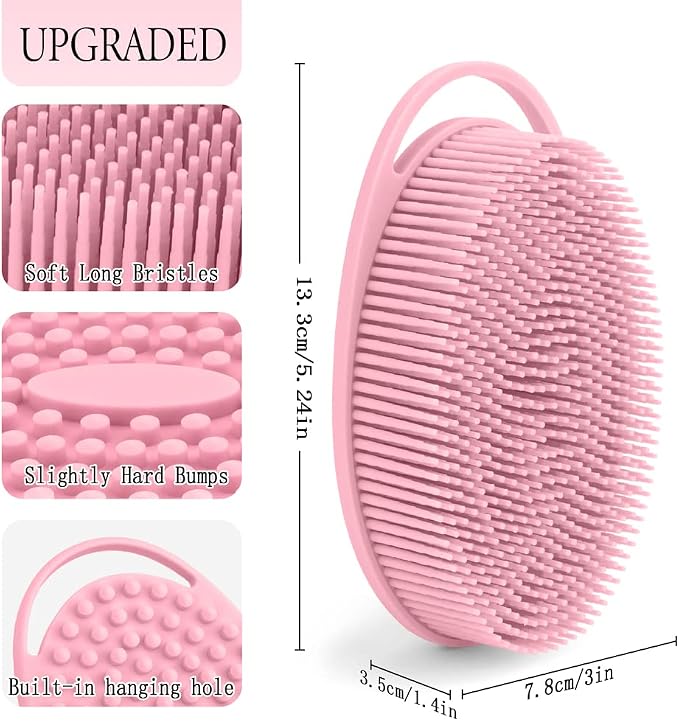 PQRUU 3 Pack Silicone Body Scrubber, Exfoliating Soft Loofah Bath Body Scrubbers for Use in Shower, Exfoliating Body Scrubber Fit for All Kinds of Skin, Rapid Foaming Black+Blue+Pink