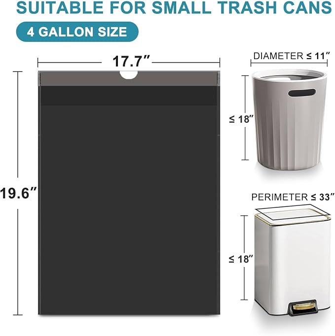 Small Trash Bags, 100 Count 4 Gallon Drawstring, Black | Tear-Free, Unscented, Small Garbage Bags, For Bathroom Kitchen Office Bedroom