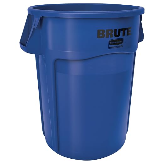 Rubbermaid Commercial Products BRUTE Heavy-Duty Round Trash/Garbage Container, 44-Gallon, Blue, for Landscapers/Construction Sites/Restaurants/Back of House/Offices/Warehouses, Pack of 4