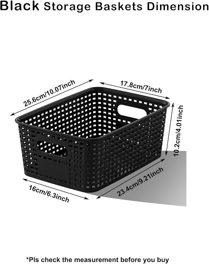 Black Plastic Storage Basket for Organizing 12 Pack Small Storage Bins Container for Shelves, Shelf Baskets with Handles for Classroom, Closet, Pantry Organization