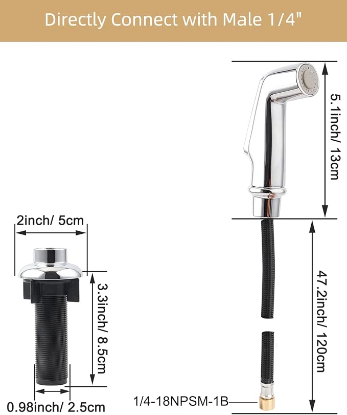 Universal Fit Sink Spray Attachment with Hose Set, Braided Hose, Chrome | NSF/ANSI/CAN 372 Certified, Quick Side Connector Compatible with Moen Faucet Sprayer Head, Kitchen Sink Faucet Attachment