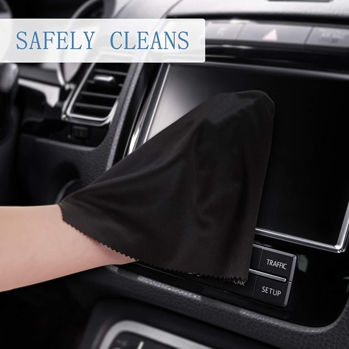 Frienda 12 Pack Microfiber Cleaning Cloth,Black | 12x12 Inch Large for Eyeglasses Screen Lens, Reusable Washable, Streak-free Lint-free, Cameras Phones Tablets Monitors