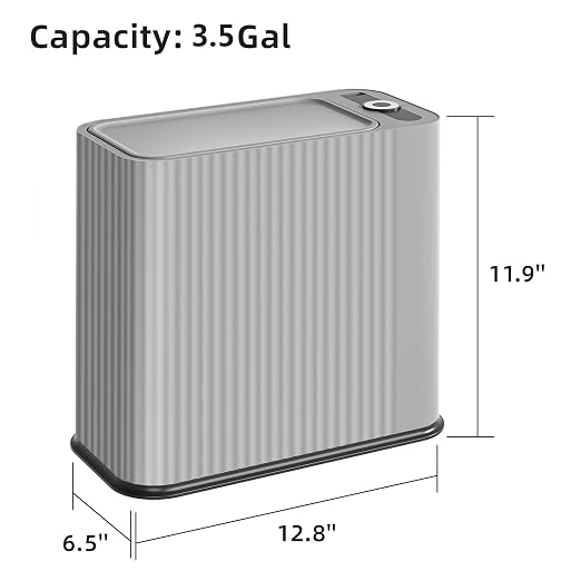 3.5 Gal Bathroom Trash Can with lid, Small Slim Kitchen Garbage Can,Gray | Plastic Office Waste Bin, Wastebasket for Narrow Space