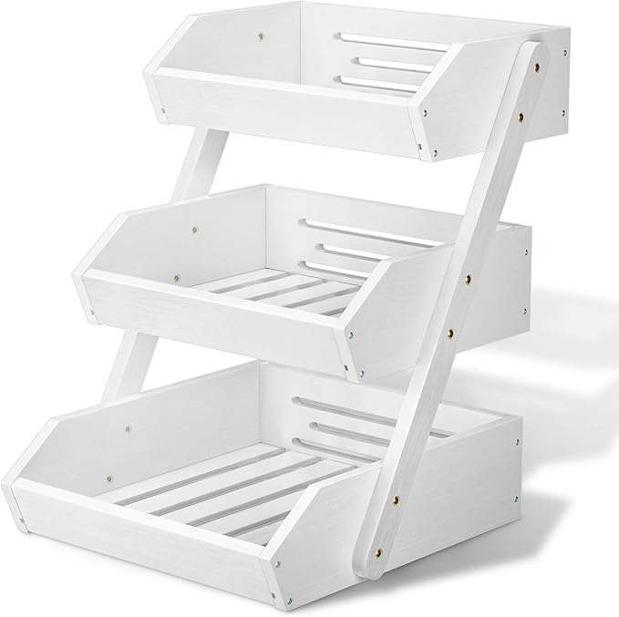 G.a HOMEFAVOR 3-Tier Fruit Basket for Kitchen Counter, White, Self-assembly | Large Fruit Bowl for Fruit Shop, Vegetable Storage Stand and Home Organizer, 15 mm Thickness