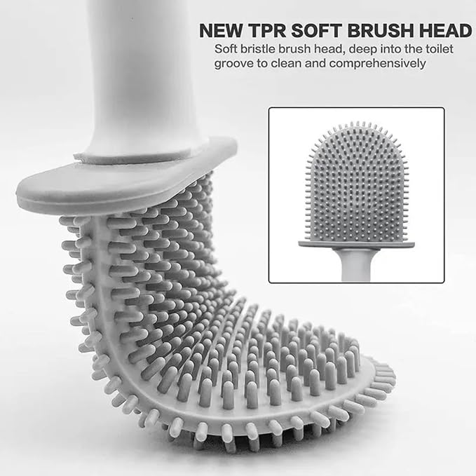 RV Silicone Toilet Brush with Holder, Drill-Free Wall Mounted Toilet Bowl Cleaner, Anti-Drip Anti-Roll Compact Brush for RV Camper & Small Bathroom (Green)