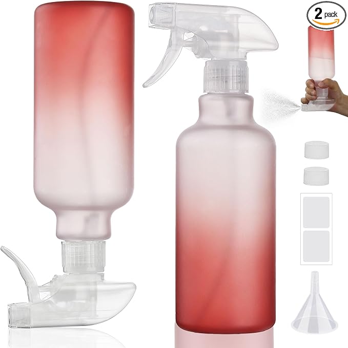 16.9oz Plastic Spray Bottles 2 Pack, 360° Any-Angle Spraying
