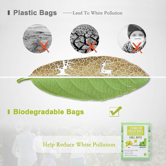 Jaoul Trash Bags 2.6 Gallon, Small Garbage Bags, Strong & Unscented Mini Trash Bags for Kitchen, Bathroom, Office, Restroom, Car, Black, 80 Counts