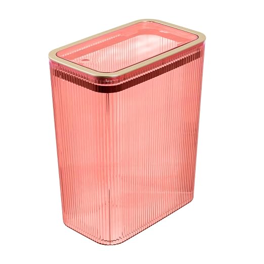 Glad Bathroom Trash Can, 2.6 Gallon (10L) - Slim Plastic Waste Basket with Pop-Up Lid and Bag Ring - Colored Clear Trash Can for Bedroom, Office, College Dorm - Blush