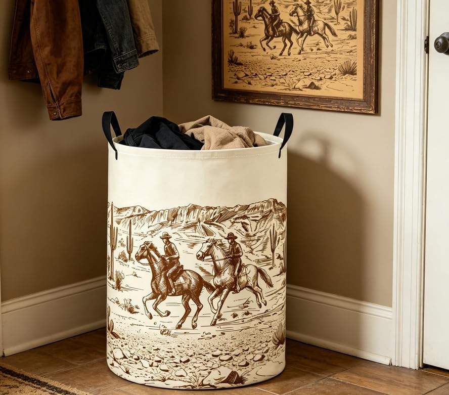 Baby Laundry Basket Baby Nursery Hamper Kids Laundry Basket Toy Storage Bin for Boys Room Decor Gift Baskets for Bedroom Bathroom(Cowboy)
