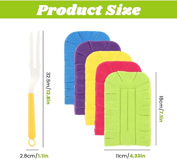 5 Pack Reusable Fleece Duster Refills, Washable Heavy Duty Duster Pads with Yellow Handle, 360 Cleaning Pads for Home Car Furniture Pet Household Use