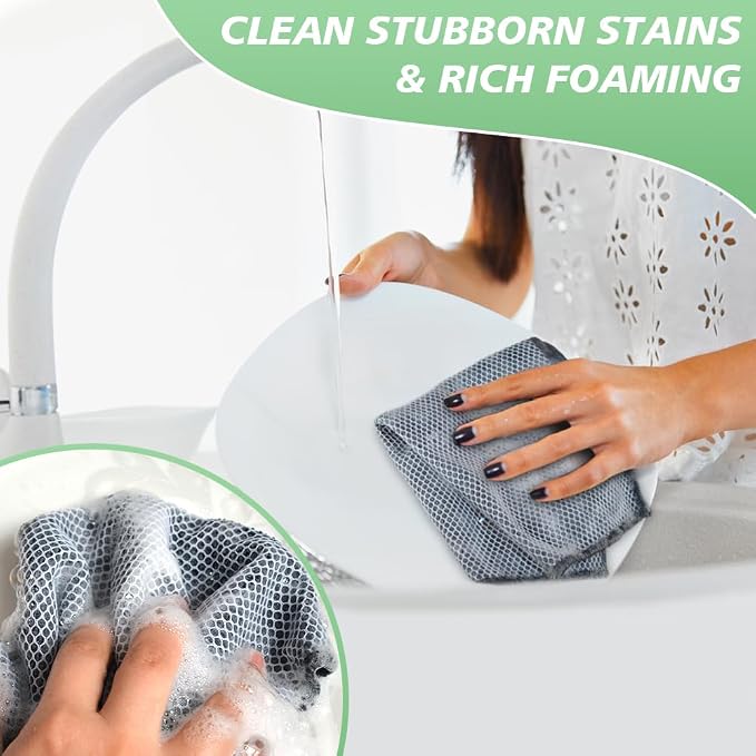 Dish Cloth for Washing Dishes Kitchen Washcloth Cleaning Cloth | 12x12inch 20pack Kitchen Towels Rags, Microfiber Cleaning Cloths, Wash Cloths with Poly Scour Side, Wholesale, Dark Grey