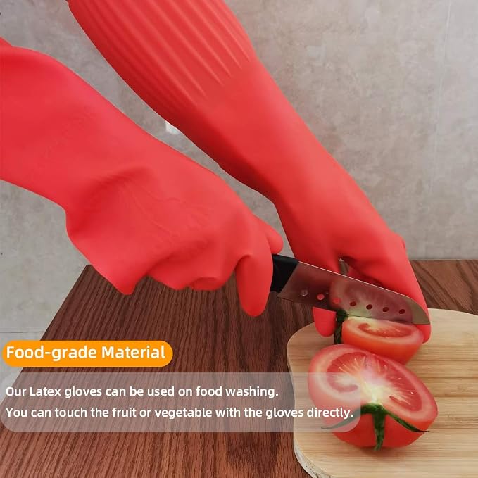 ThxToms Rubber Dishwashing Cleaning Gloves (2-Pair) - Fleece Lined | Reusable Long Dish Gloves for Washing Dishes, Waterproof Kitchen Gloves with Extra-Long Cuff & Anti-Slip Design, Small