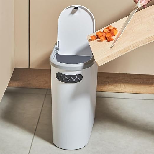 Slim Trash Can with Lid Leakproof Waste Container | Kitchen Compost Trash Can for Home RV Office Dormitory Boat Bathroom Bedroom Laundry Room Garage Restaurant