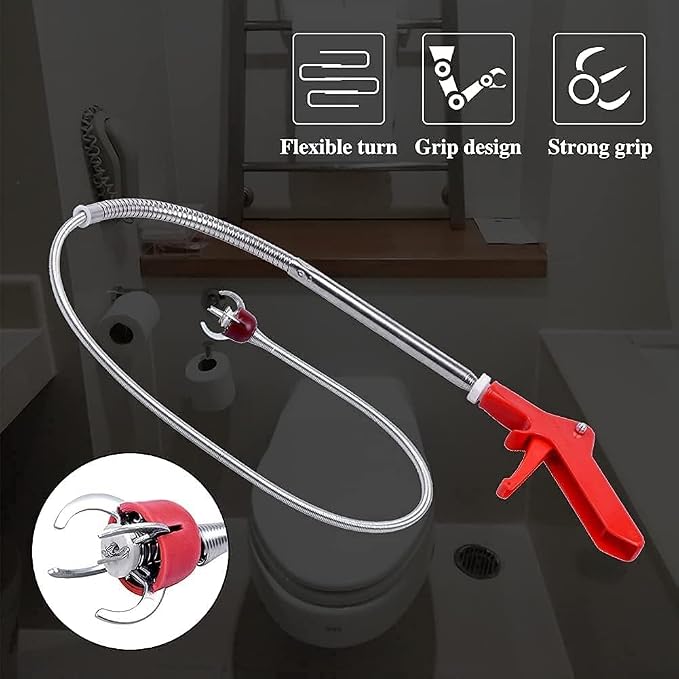 Toilet Snake Drain Clog Remover with Flexible Grabber Claw Use for Toilet Drain Auger Retrieve Lost Toys/Items, Clear Mild Clogs Affordable Alternative to Plumbers for Effective Drain Unclogging